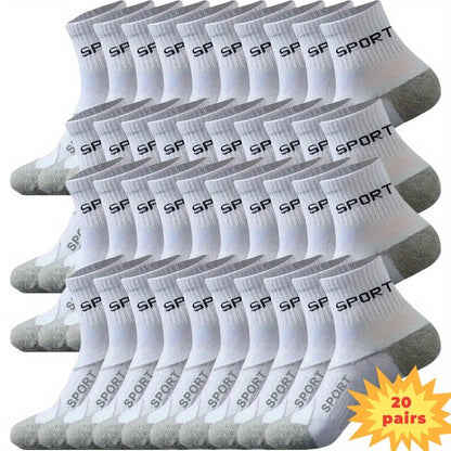 20 Pairs Of Men'S Breathable Moisture-Wicking Athletic Socks - Reinforced Heel And Toe, All-Season Running & Casual Socks With Letter Design New Year'S Gift; Christmas Gift