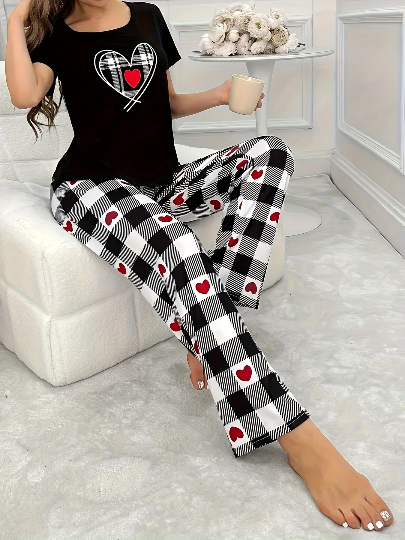 3 Pajama Sets, Casual Short Sleeve Round Neck Top & Elastic Pants - Women's Sleepwear - Soft & Comfortable Fabric - Perfect for Lounging & Sleeping - Ideal Gift for Her