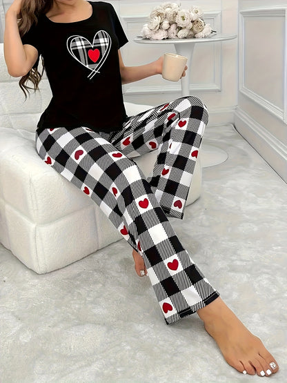 3 Pajama Sets, Casual Short Sleeve Round Neck Top & Elastic Pants - Women's Sleepwear - Soft & Comfortable Fabric - Perfect for Lounging & Sleeping - Ideal Gift for Her