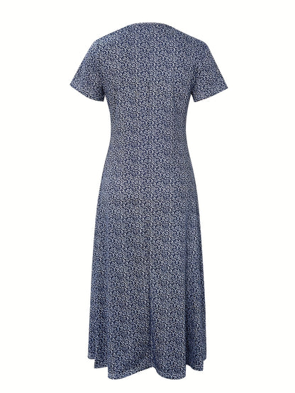 Women's Navy Color Polyester Floral Printed Maxi Dress - product view 5
