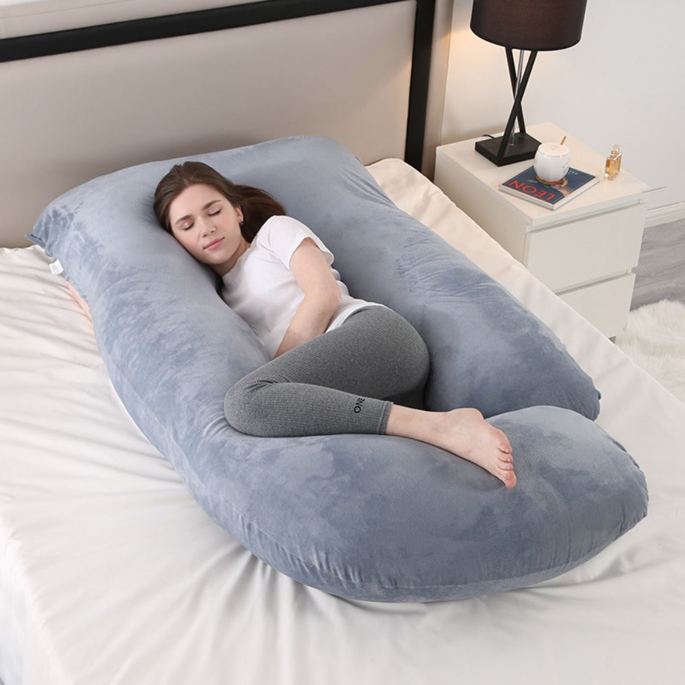 80-Inch J-Shaped Velvet Pregnancy Pillow - Crystal Velvet Full-Body Design