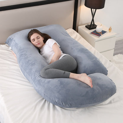 80-Inch J-Shaped Velvet Pregnancy Pillow - Crystal Velvet Full-Body Design