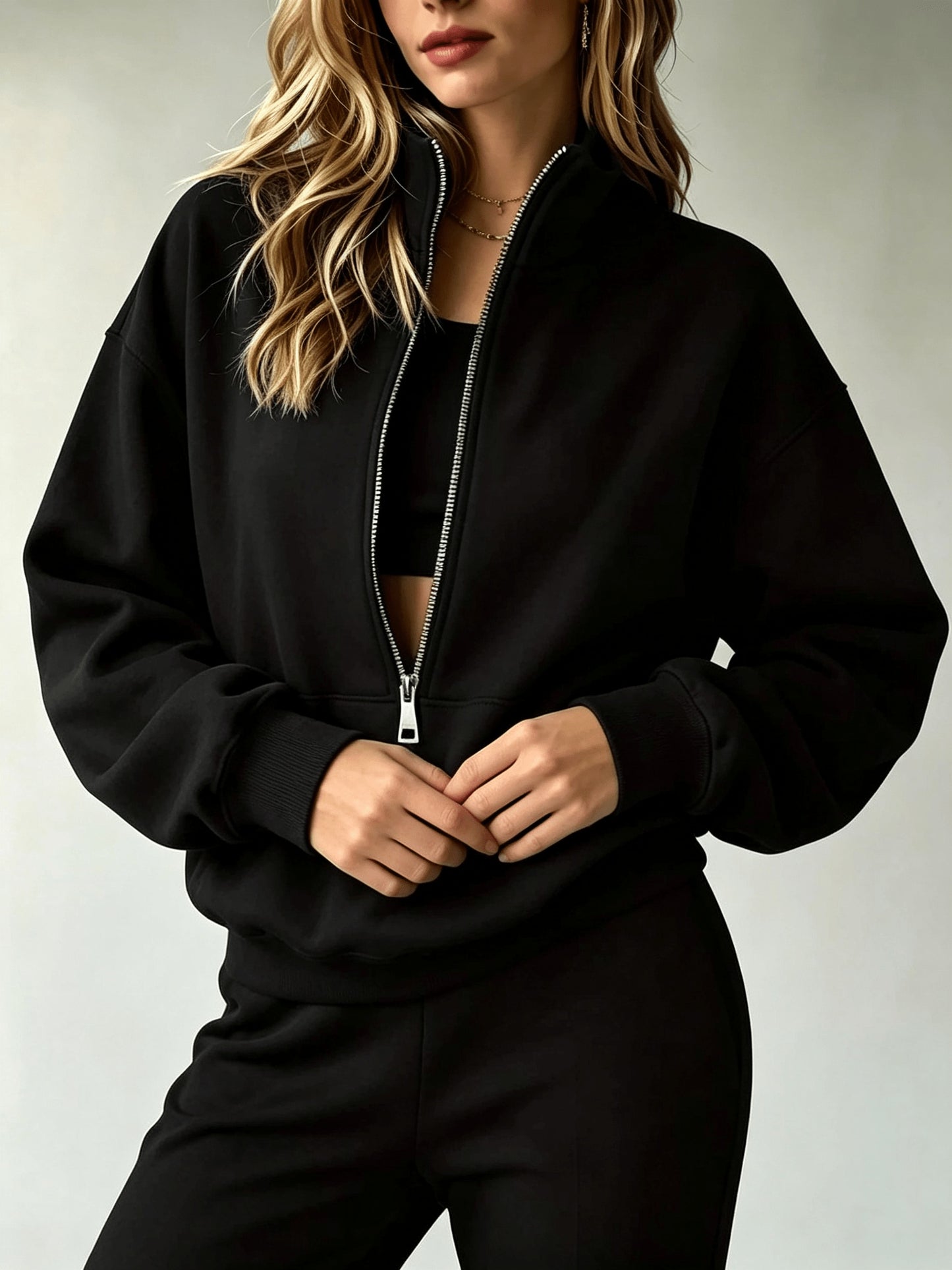 Women'S Matching Outfit, Cozy Fleece Top, Trendy Casual Sportswear for Ladies