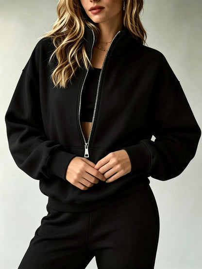 Women'S Matching Outfit, Cozy Fleece Top, Trendy Casual Sportswear for Ladies