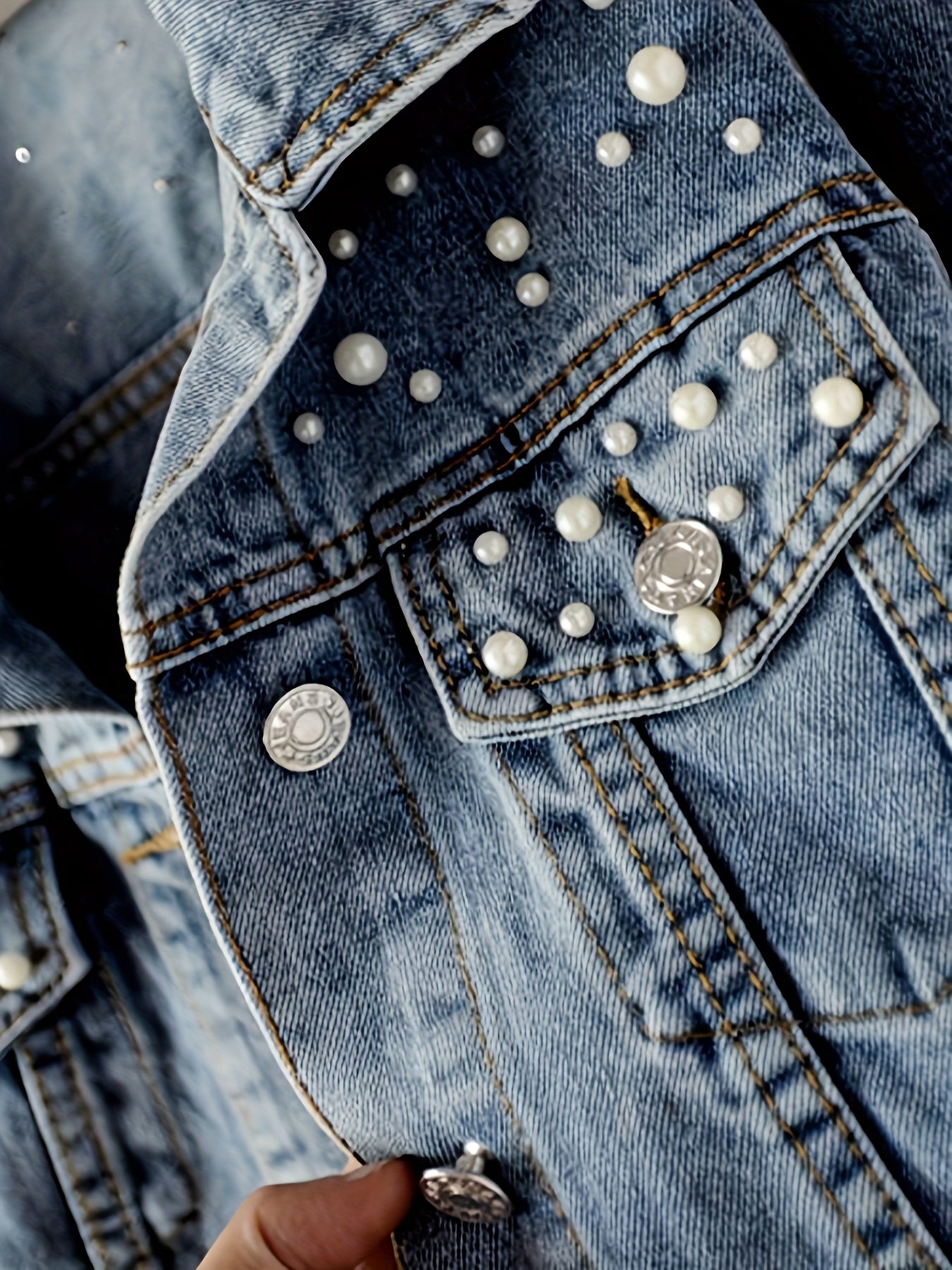 Women's Blue Denim Long-Sleeve Denim Jacket - product view 6