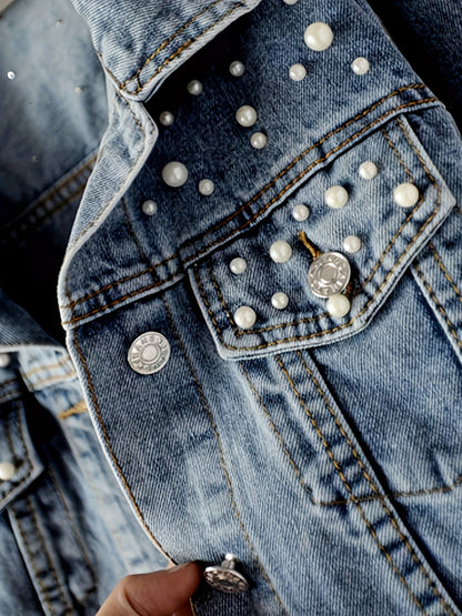 Women's Blue Denim Long-Sleeve Denim Jacket - product view 6