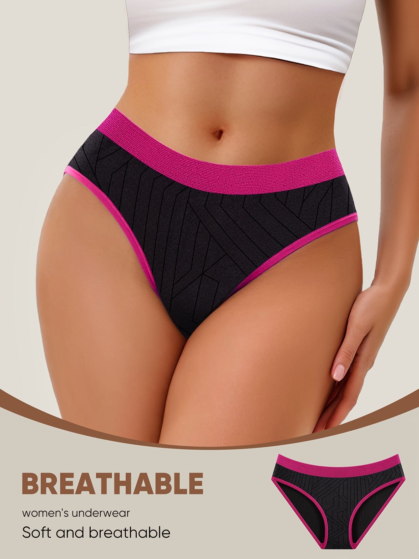 10pcs Contrast Binding Briefs, Hot Comfy & Breathable Intimates Panties, Women's Lingerie & Underwear