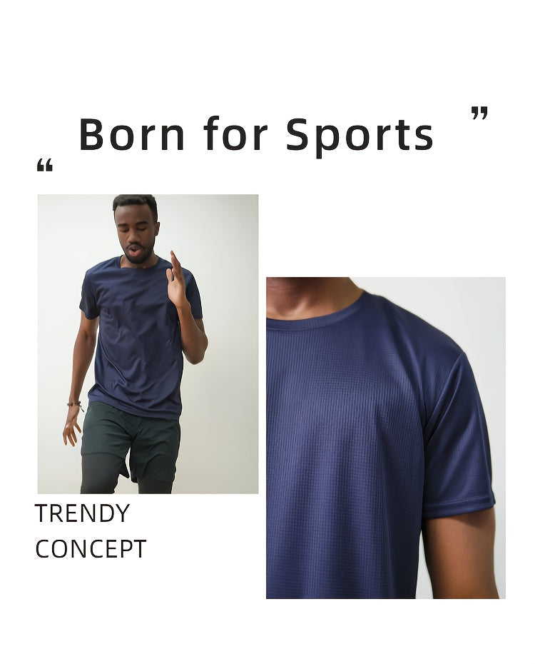 5pcs Men's Breathable Stretchable Sports T-Shirts - 100% Polyester Round Neck Short Sleeve Gym Tees Suitable for Running, Fitness Training, Casual Wear, Machine Washable Athletic Shirts with Regular Fit for Workout & Everyday Use
