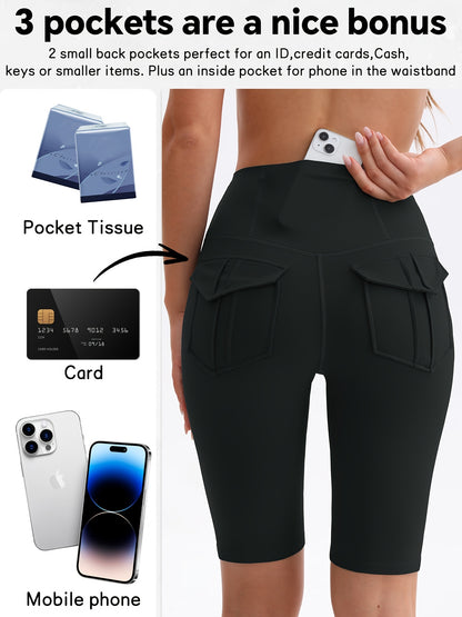 5pcs High Women'S High-waisted Gym Shorts With Pockets, Super Soft Tummy Control No See Through Workout Running Yoga Athletic Shorts Pants