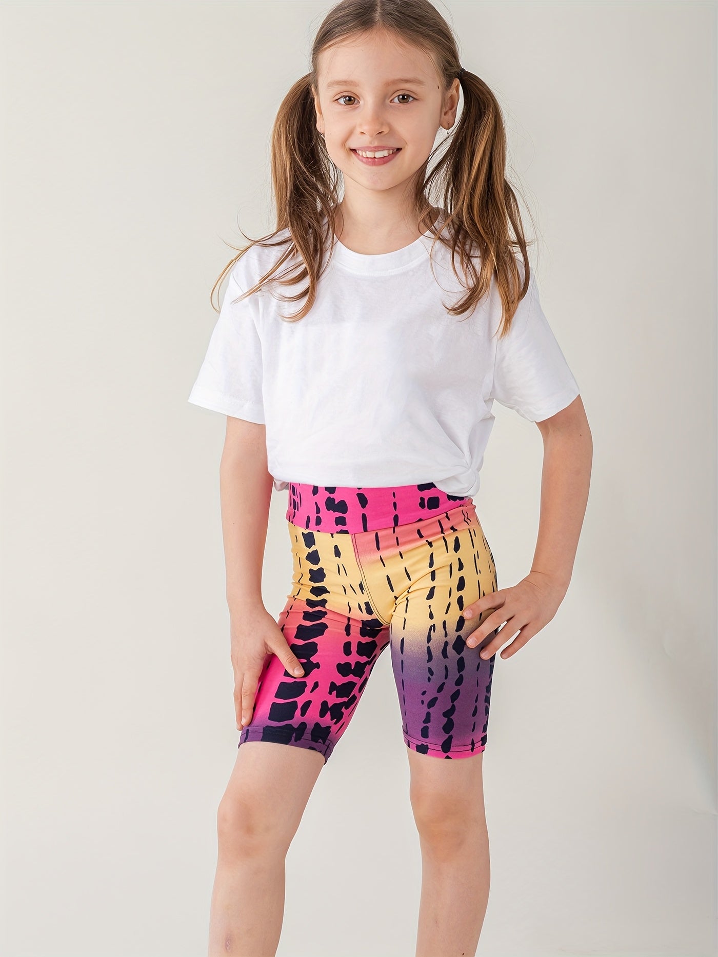 8pcs Random Style SOFTMILK Kids' High-Waist Bermuda Shorts, Polyester And Spandex Blend, Casual Style, High Stretch, Printed Patterns, Knit Fabric, Skinny Fit, with Ages 12 And Under for Spring/Summer