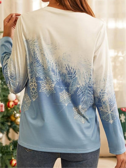 Christmas Clothes For Women Snowflake Printed Round Neck T-shirt, Spring And Autumn Casual Long Sleeve Top, Women Clothing