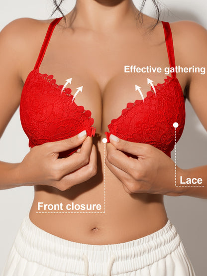 Women'S Sexy Lace Bra with Underwire, Polyamide 90% Elastane 10%, Non-Removable Padding, Fabric, 90Gsm - Solid Color Adult Bra