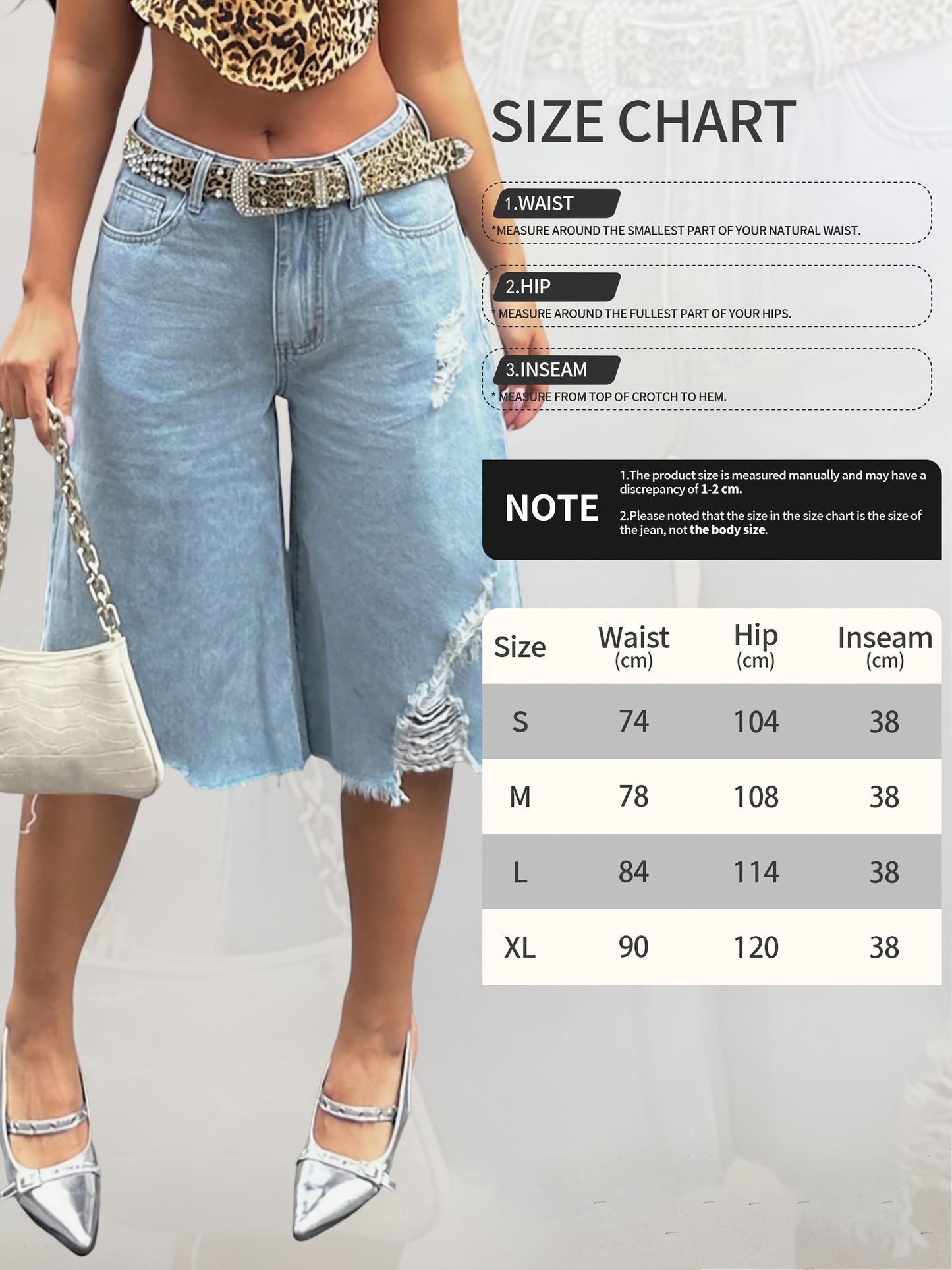 Women's High-Waisted Cropped Ripped Denim Shorts - Loose Straight Cut with Fringed Hem, Non-Stretch Button Closure & Pockets, Machine Washable Casual Summer Shorts for Jeans Alternative