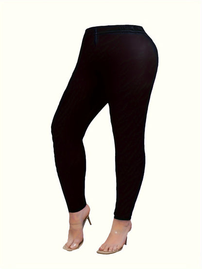 Three Piece Women's Plus Size Casual Outfits Set - Wave Trim Long Sleeve Coat, Cami Top, And Leggings - Stylish And Comfortable