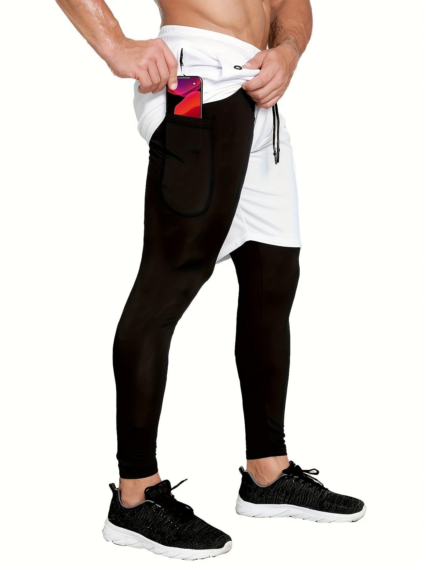 Compression Pants Men 2 in 1 Running Pants Workout Pants for Men Gym Tights with Towel Loop