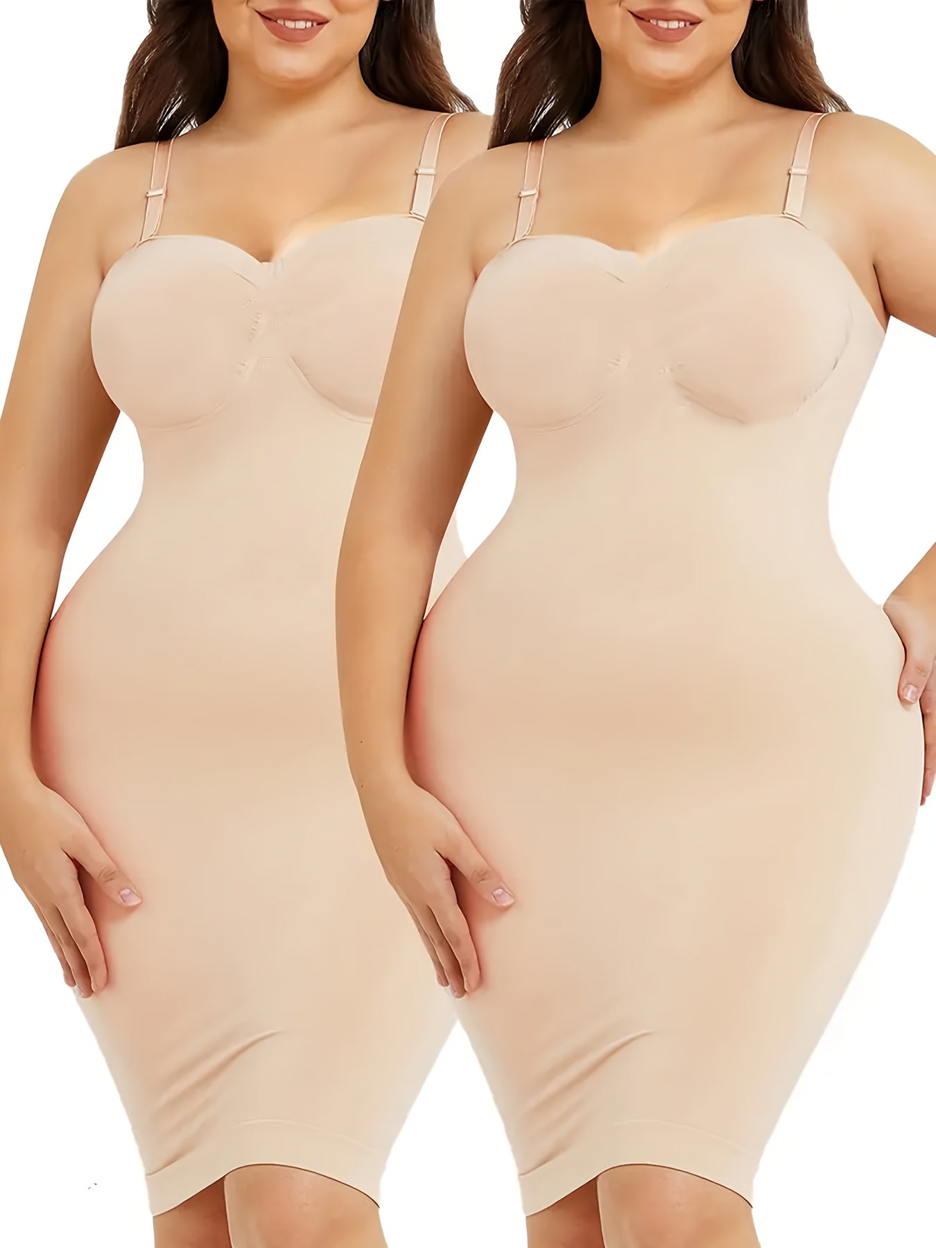 2pcs Women'S Shapewear Petticoat, Removable Shoulder StrapsSeamless Elastic Fabric With Non-slip Strips, Hip Lift, Tummy Tuck And Waist Shape, Women'S Petticoats, Women'S Shapewear Underwear