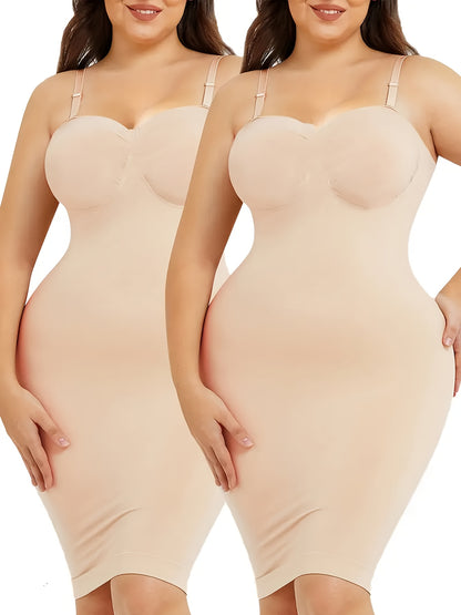2pcs Women'S Shapewear Petticoat, Removable Shoulder StrapsSeamless Elastic Fabric With Non-slip Strips, Hip Lift, Tummy Tuck And Waist Shape, Women'S Petticoats, Women'S Shapewear Underwear