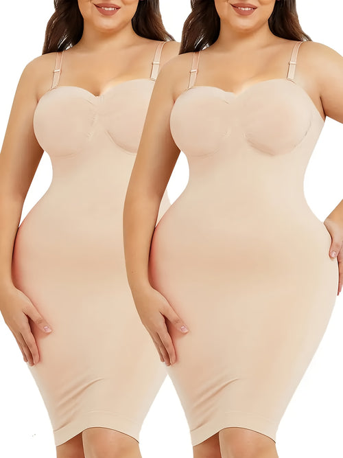 2pcs Women'S Shapewear Petticoat, Removable Shoulder StrapsSeamless Elastic Fabric With Non-slip Strips, Hip Lift, Tummy Tuck And Waist Shape, Women'S Petticoats, Women'S Shapewear Underwear