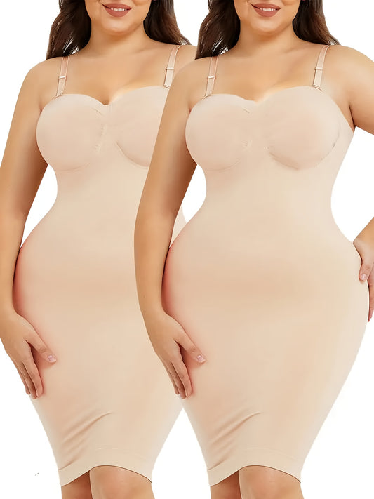 2pcs Women'S Shapewear Petticoat, Removable Shoulder StrapsSeamless Elastic Fabric With Non-slip Strips, Hip Lift, Tummy Tuck And Waist Shape, Women'S Petticoats, Women'S Shapewear Underwear