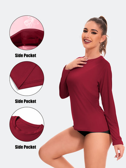 10pcs Set Women'S Casual Sports Long-Sleeve T-Shirts | Soft and Comfortable, Crew Neck, Slight Stretch Fabric, Solid Color, Suitable for All Seasons