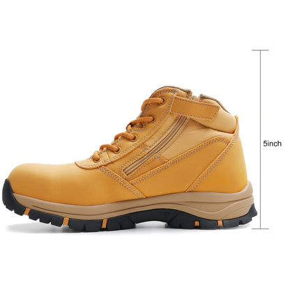 Men's Work Boots, YKK Zipper, Steel Toe Shoes, Anti-Slip Rubber Sole, Genuine Leather Upper, Puncture-Proof(OX2519)