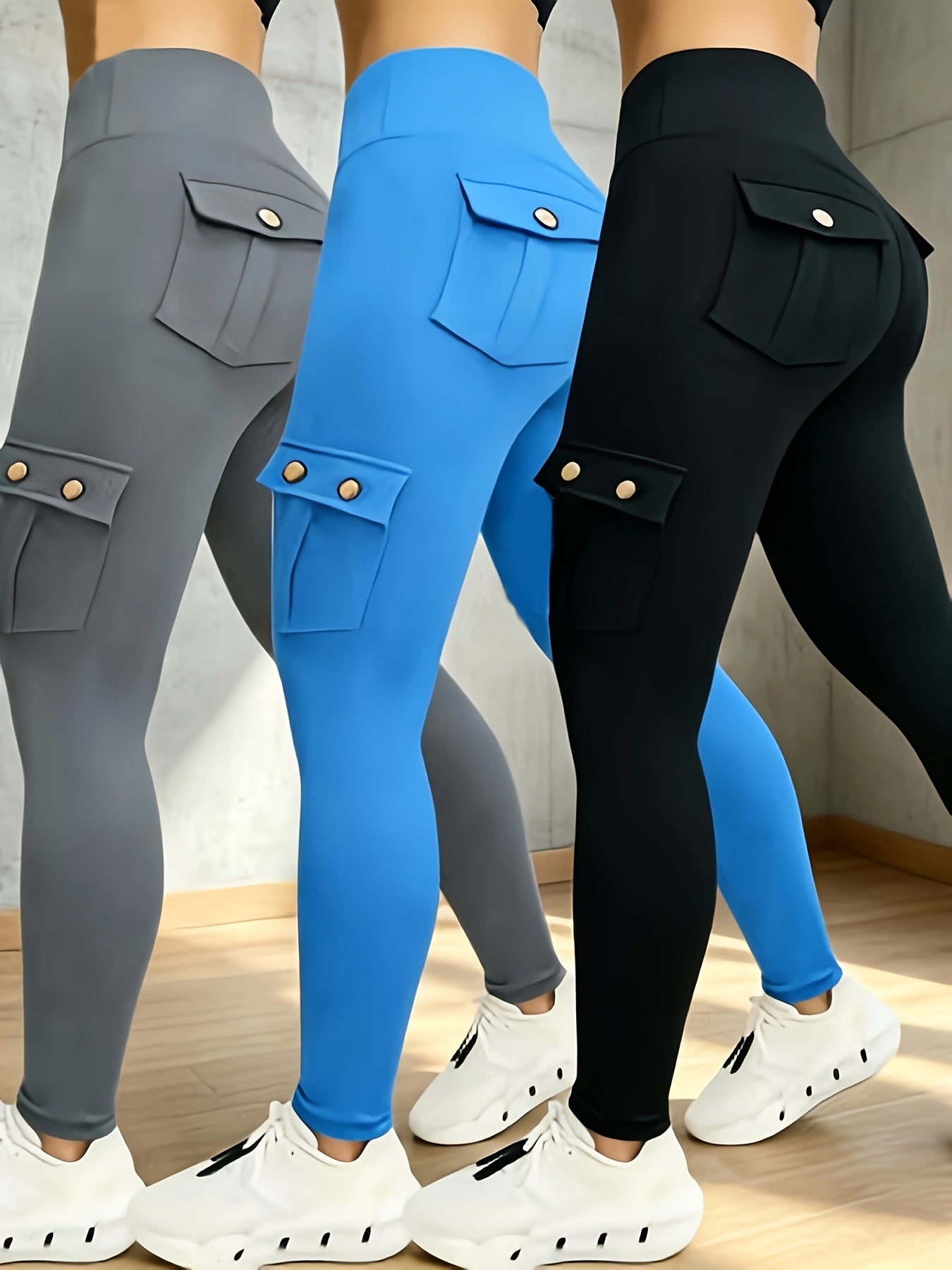 3-Pack High Waisted Cargo Yoga Pants With Slide Pockets - Tummy Control, 4 Pockets, Breathable 4-Way Stretch, Moisture Wicking, Perfect For Running, Gym & Yoga Lovers