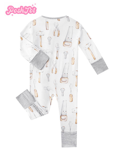 POSHTOT Newborn Baby Jumpsuit, Cartoon Tools Pattern, Bamboo Fiber Baby Clothes, Suitable for 0-24 Months, for Outdoor Games, Full-Length Zipper, Baby Items