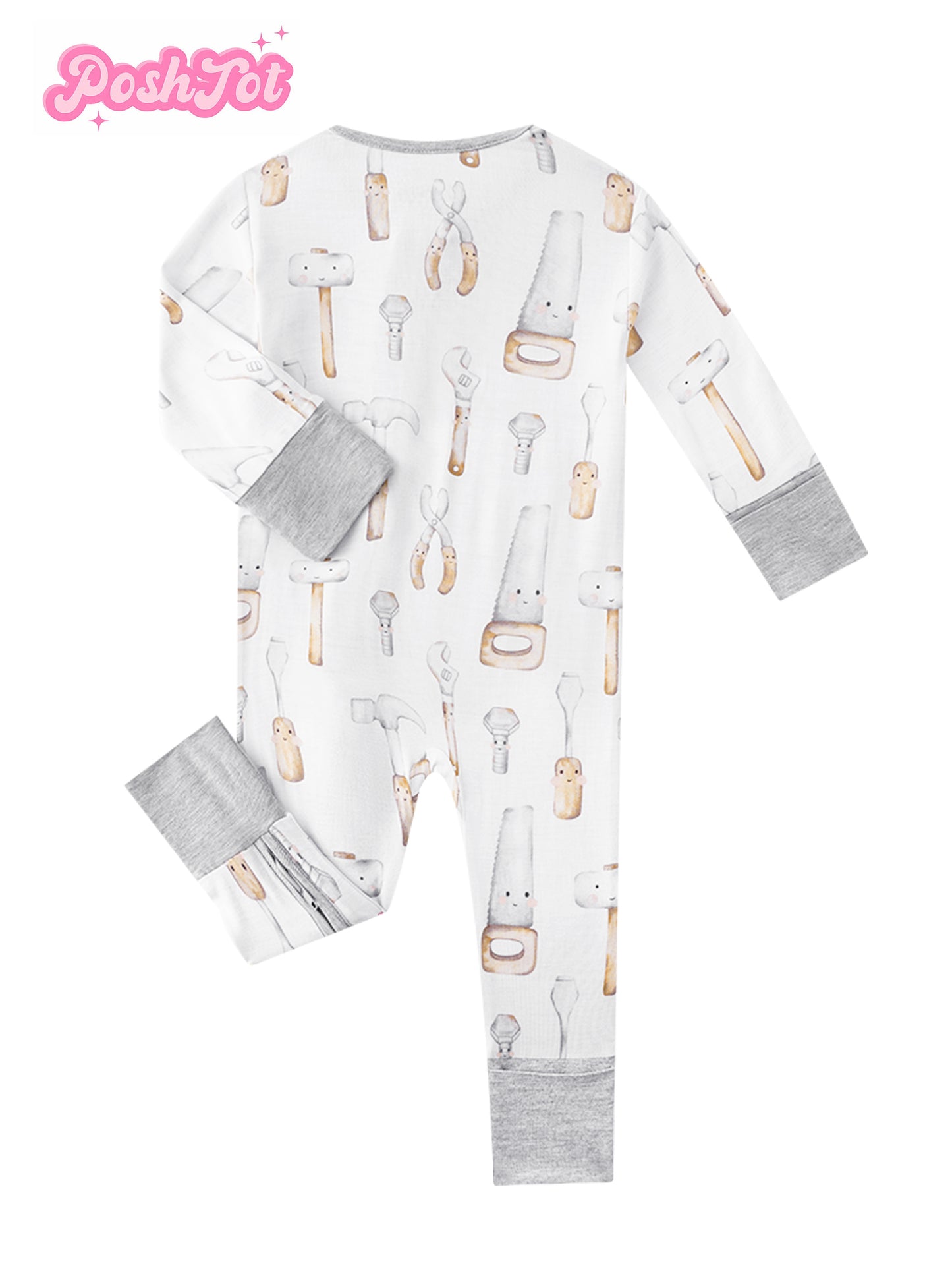 POSHTOT Newborn Baby Jumpsuit, Cartoon Tools Pattern, Bamboo Fiber Baby Clothes, Suitable for 0-24 Months, for Outdoor Games, Full-Length Zipper, Baby Items