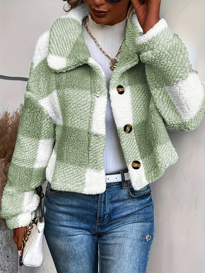 Autumn And Winter Orientation, Fashion Color Checkered Lamb Coat