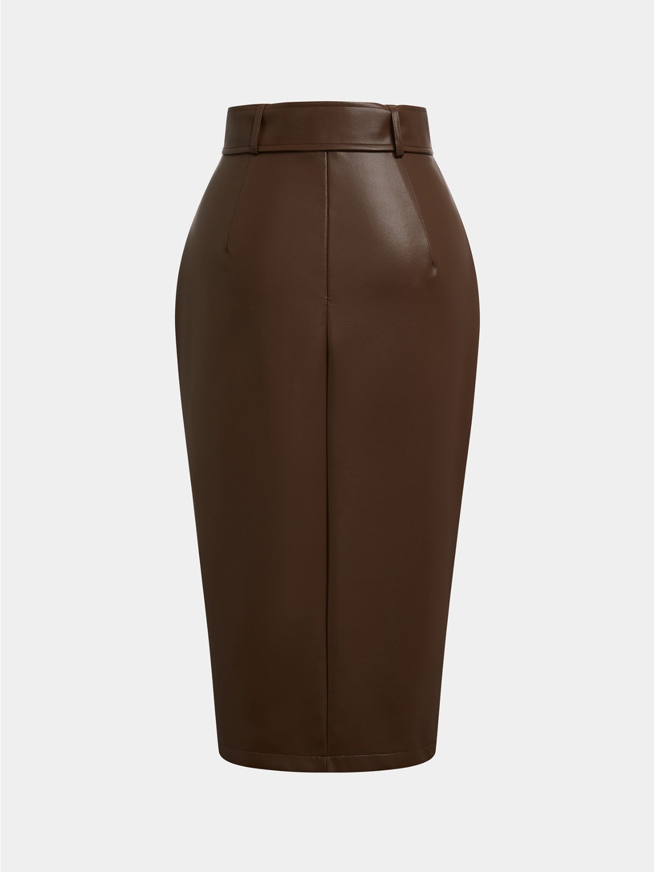 GlOURI Women's Brown Faux Midi Skirt - High Waist with Wide Belt & Side Button & Slit Detail | Slim-Fit Elegant Style for Casual Daily, Office Commute & Fashion Styling (Faux Durable & Figure-Flattering) for Edgy Looks