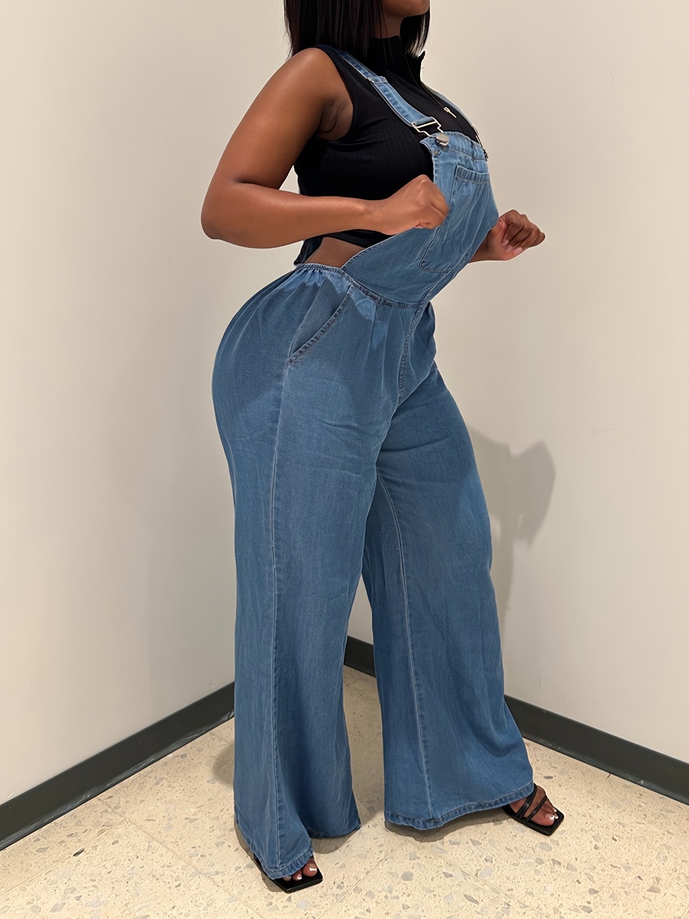Cross-border European and N Fashion Trend Ladies Jeans Straps Wide Leg Pants