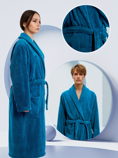 Men's Plush Robe - Ultra-Soft Bathrobe with Collar & Belted Waist, Winter-Ready Long Sleeve Robing Suit, Loose Fit for Spa, Lounge & Relaxation (Unisex Couple Robe Suitable for Men)