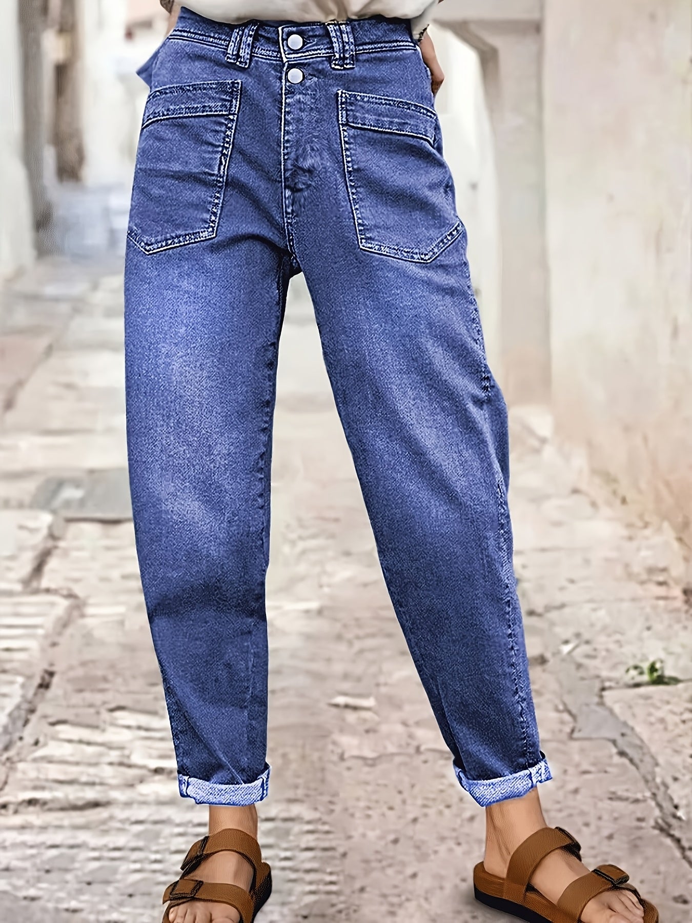 Women'S Stretch Mid-Rise Straight Jeans - Olive Green Button-Fly Belt Loops Slash Pockets Four Seasons Jeans for Casual & Semi-Formal Occasions Women'S Baggy Pants Women'S Jeans Street Fashion Women'S Pants Machine Washable