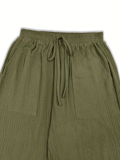 Spring And Summer Women's Casual Pants, Khaki, Pocket, Wide Leg, Tie, Loose, Daily Commuting Wide Leg Pants Womens Summer Clothes