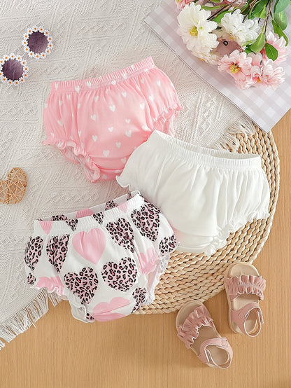 Girls' Shorts - School Season Gift - Summer Lightweight Design with Heart-shaped Pleated Edges - Baby Girl's 0-3 Years Old Small Pants - Versatile And Cute Casual Style - Suitable for Festivals And School Days - Girls' Shorts - Valentine's Day Gift