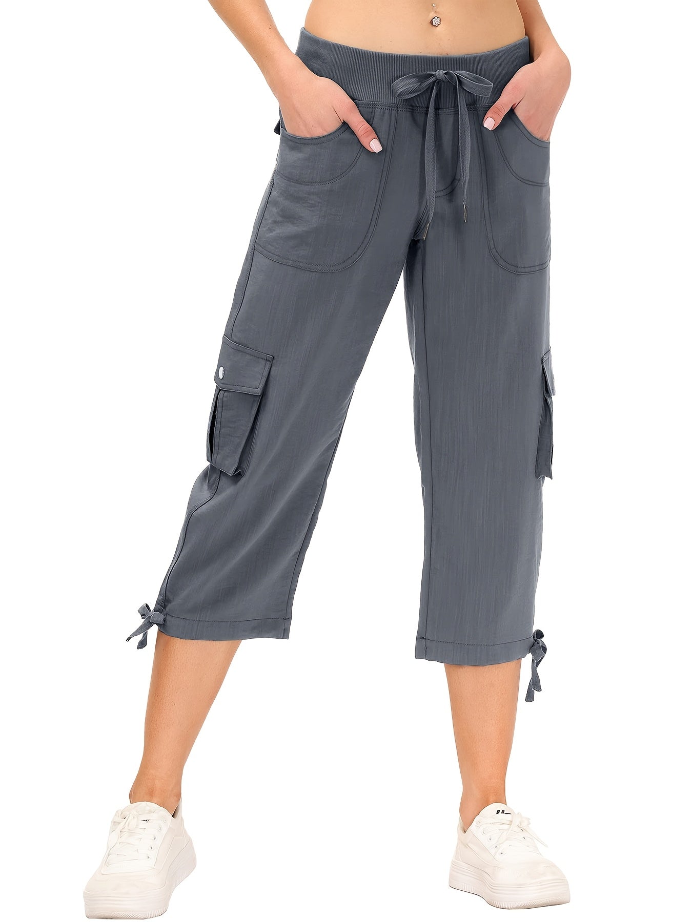 Women's Cargo Capri Hiking Pants Quick Dry Lightweight Travel Casual Workout 50+ Button Pockets