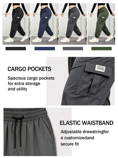 Women'S Lightweight Cargo Jogger Pants - Quick-Dry Breathable Drawstring Ankle Trousers for Casual Outdoor Sports