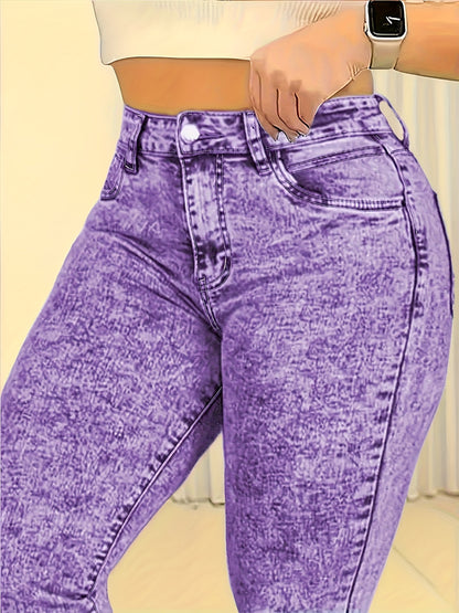 Ladies Light Blue Stirrup Snowflake Craft Elastic Close-fitting Jeans