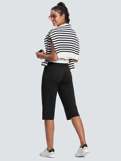 18-Inch Capri Trousers for Women Featuring a High Waist, Pockets, Tummy Control, And a Loose Straight Leg Design Suitable for Workouts And