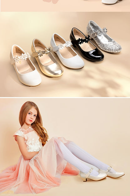 DREAM PAIRS Girls Mary Jane Dress Shoes with Flower & Sole - Low Heel Pumps Suitable for Wedding, Party,, Dance, Princess Outfits - Adjustable Hook-and-Loop Closure, Cushioned Insole, Year-Round Wear for to