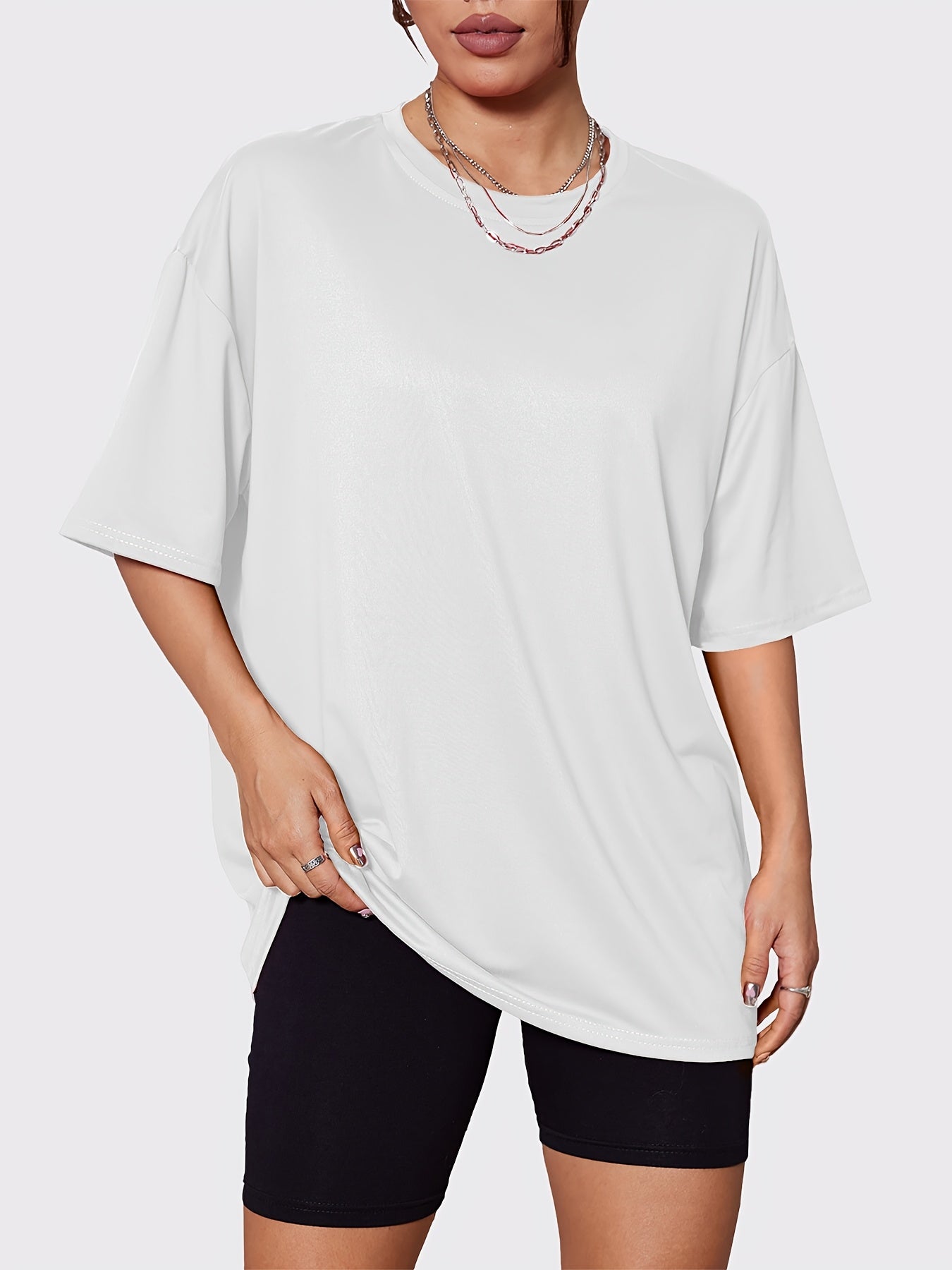 4pcs Women' Oversized T-Shirts - Oversized Loose Fit Crew Neck Quick-Dry Breathable Tees, Solid Color & Casual, Machine Washable Suitable for Spring Summer Fall Casual Attire