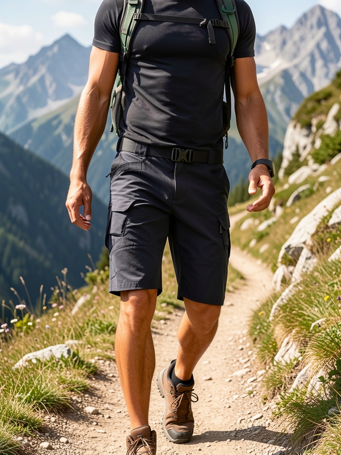 Men's Tactical Cargo Shorts - Casual Shorts - Lightweight Multi-pocket Outdoor Shorts, (Belt Included) Non-stretch Durable Fabric for Hiking, Camping, Fishing - Black Casual Style for Professionals And Outdoor Enthusiasts