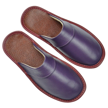 Wide Width Genuine Leather Slippers Oversized Non-slip Genuine Leather Slippers Winter Spring Autumn Summer Indoor Slipper for Men Women| Casual Single Slides Shoes