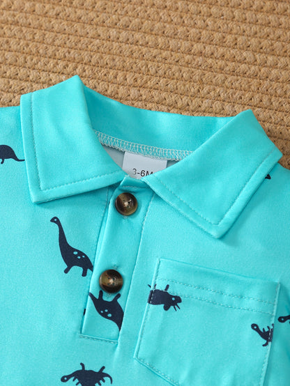 3pcs Baby Boy Summer New Cute Casual Collar Cool Little Monster Striped Jumpsuit 3pcs Set for Boys' Clothes, Perfect for Outdoor