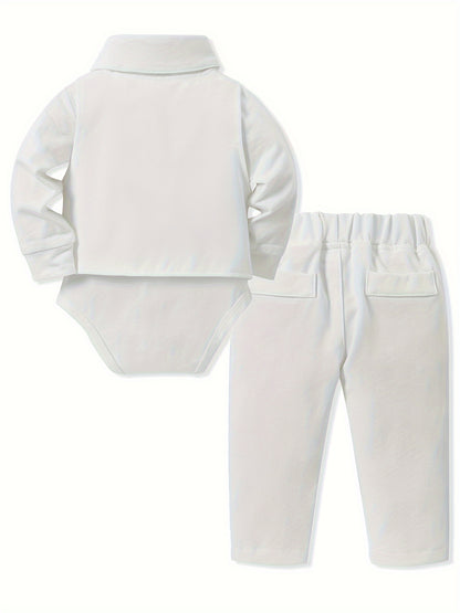 5pcs Newborn Long Sleeve Gentleman Suit Baby Boy Holiday Party Wedding Dress Suit One-Piece Shirt, Vest, Pants, Bow Tie, Corsage 0.0-78.74ft Soft And Comfortable Toddler Clothing
