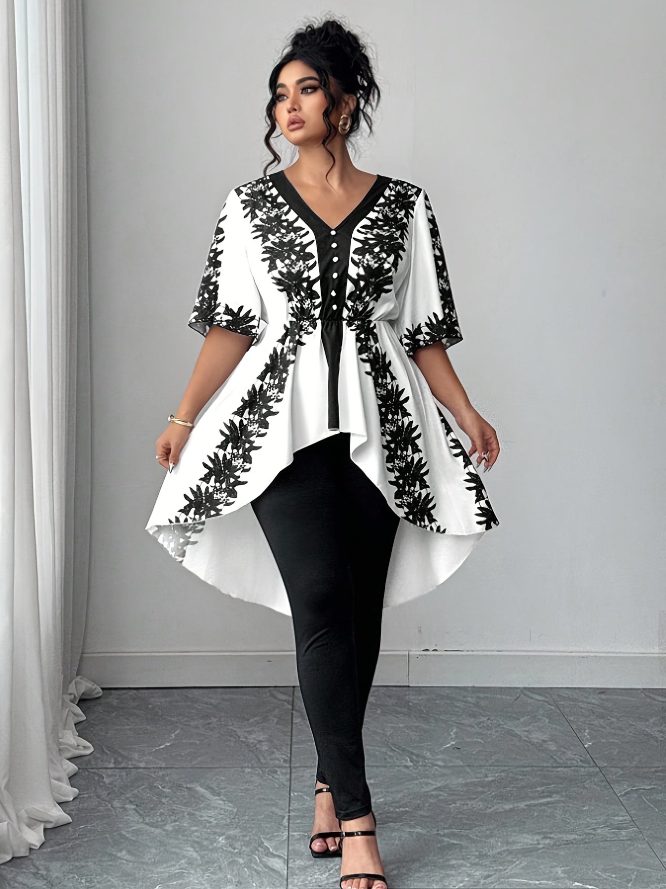 Women's White Polyester Printed V-Neck Dress - product view 13