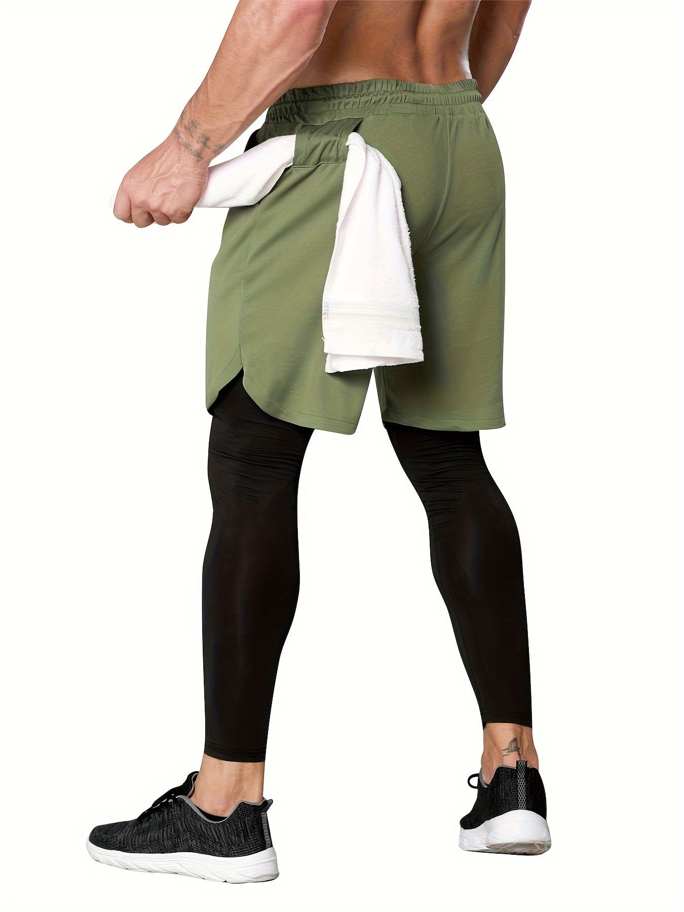 Compression Pants Men 2 in 1 Running Pants Workout Pants for Men Gym Tights with Towel Loop