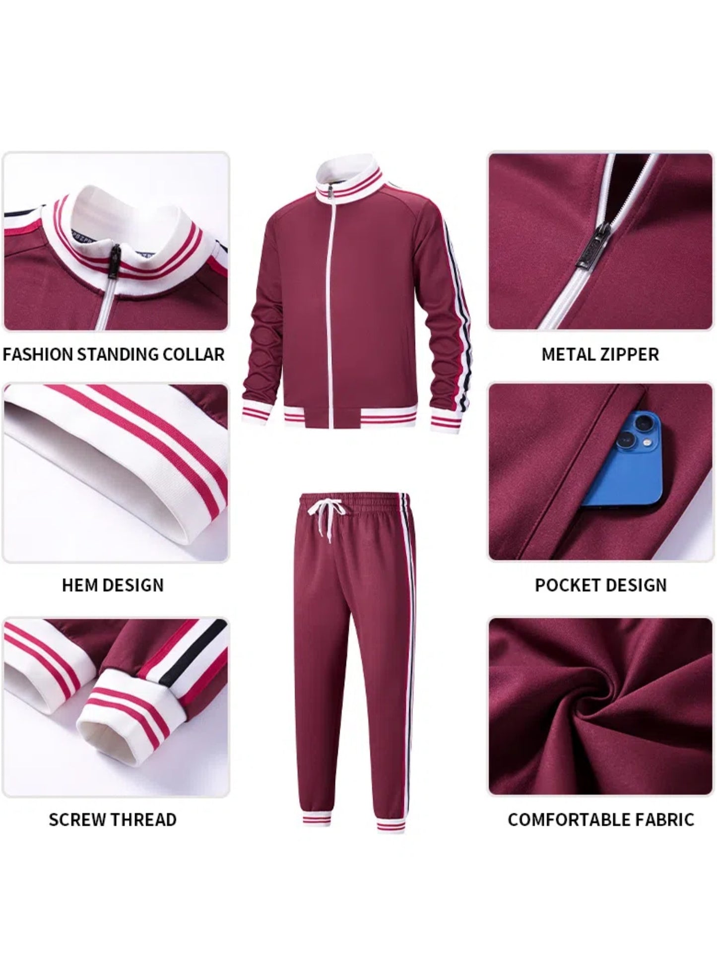 Men Track Suits Sets Long Sleeve Full-zip Sweatsuit Active Jackets And Pants 2pcs Outfits