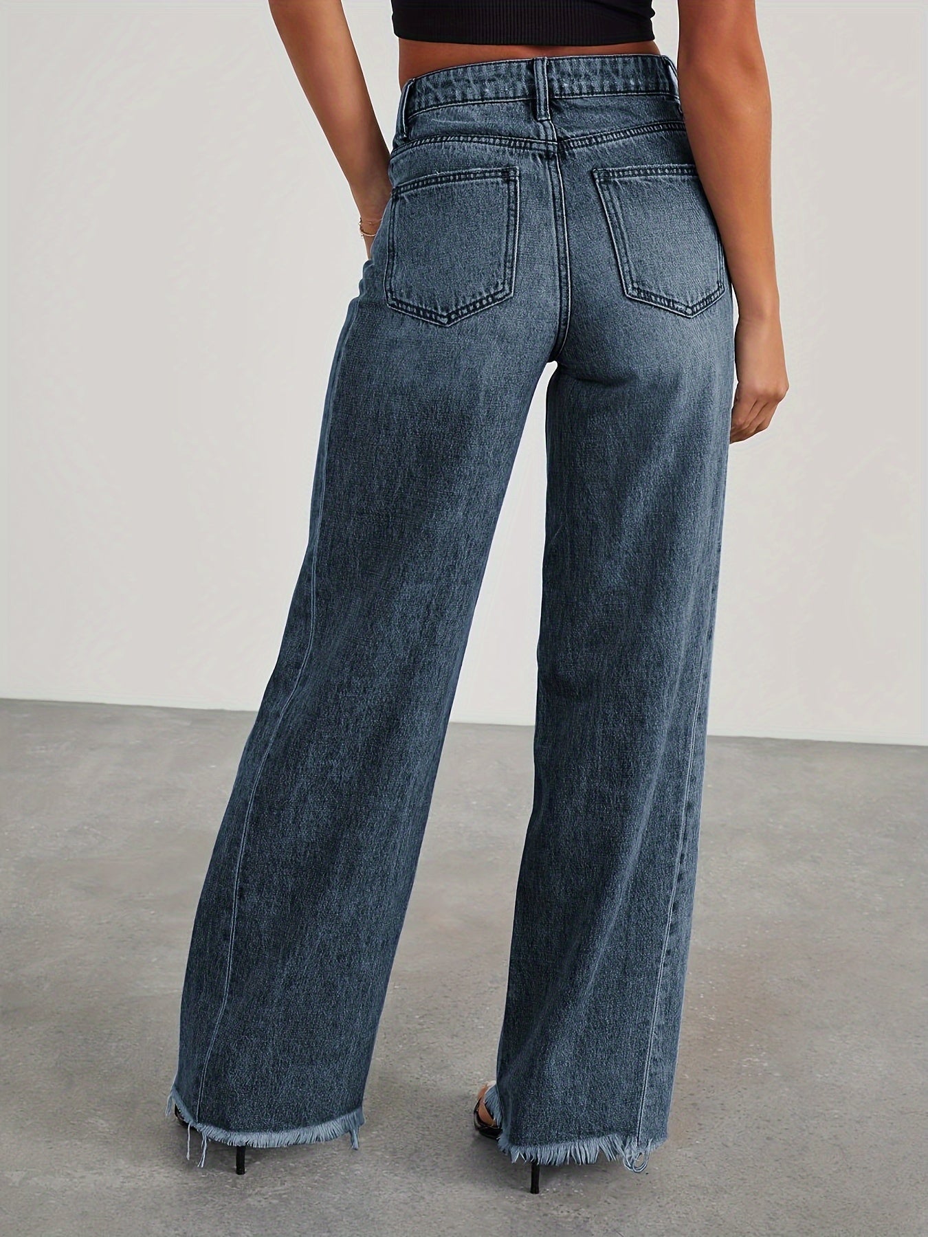 Women's High-Waisted Wide Leg Jeans - Casual Baggy Stretch Denim Pants with Pockets