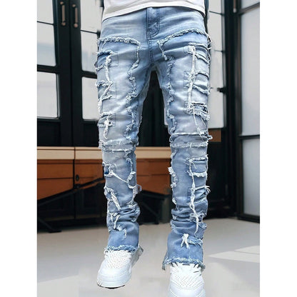 Teen Patchwork Ripped Jeans - Retro Street Slim Fit